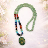 natural Seven chakra Mala With Green Zibu Coin | Green Aventurian Mala | 8 mm