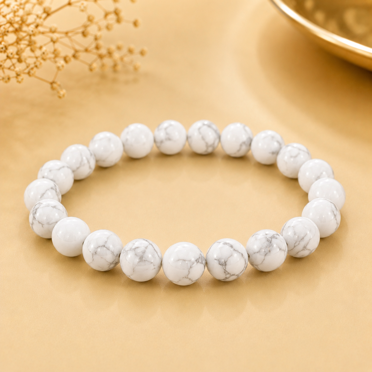 Natural Howlite Bracelet | 8 mm | ease stress | quiet a racing mind