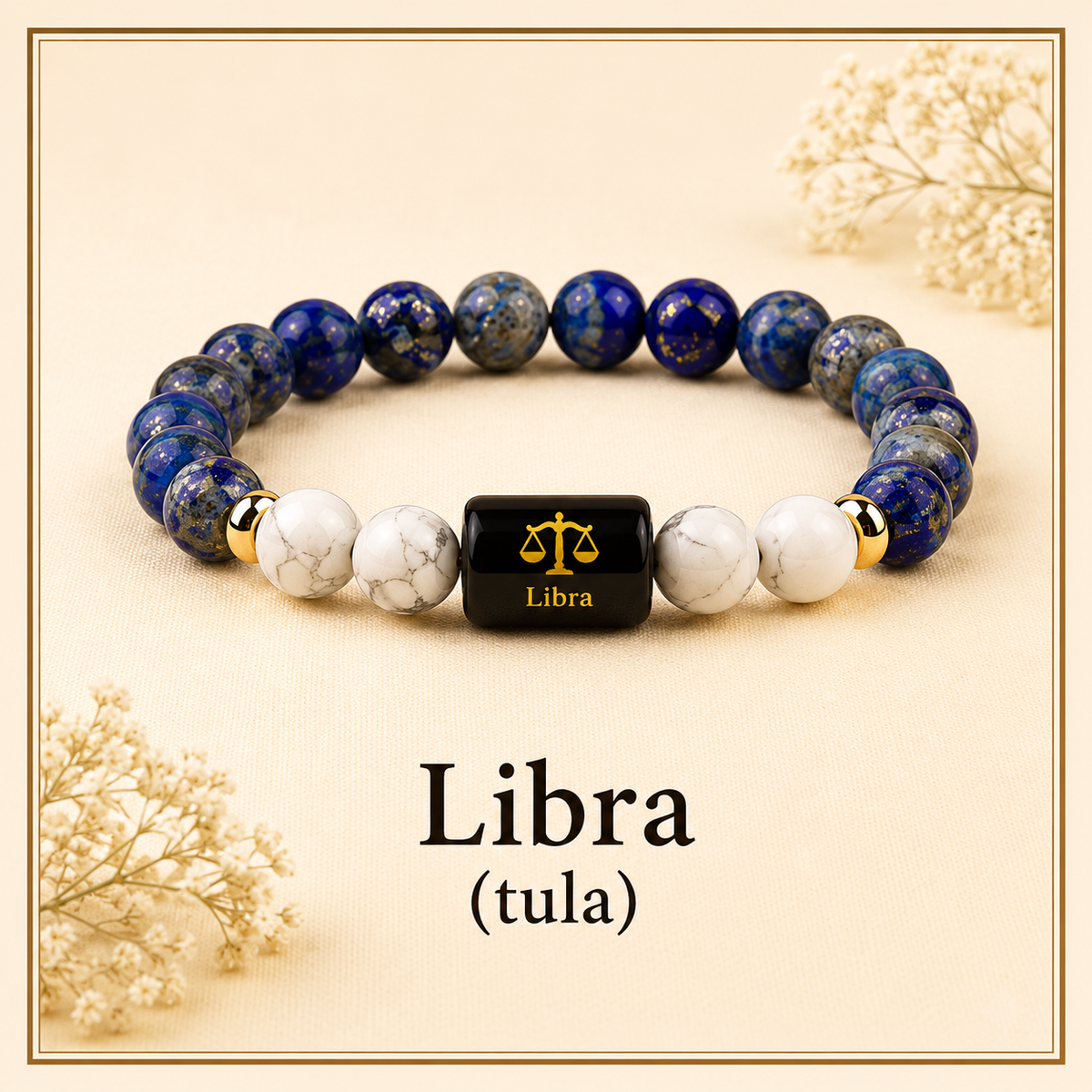 Libra (Tula) Zodiac Lapis Lazuli & Howlite Bracelet