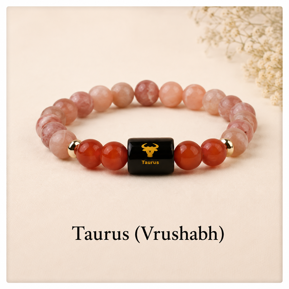 Taurus (Vrushabh) Zodiac Sunstone & Carnelian Bracelet